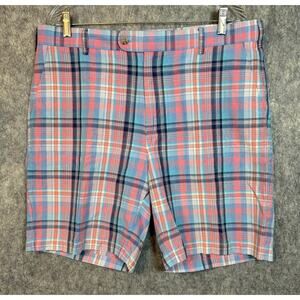 Peter Millar EUC Seaside Collection Multi Color Plaid Shorts Size 36 Linen Blend
